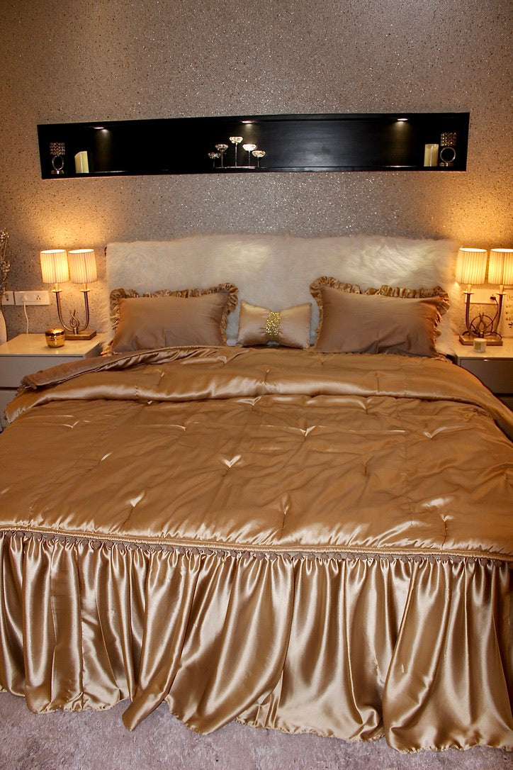Champagne gold Pompom comforter