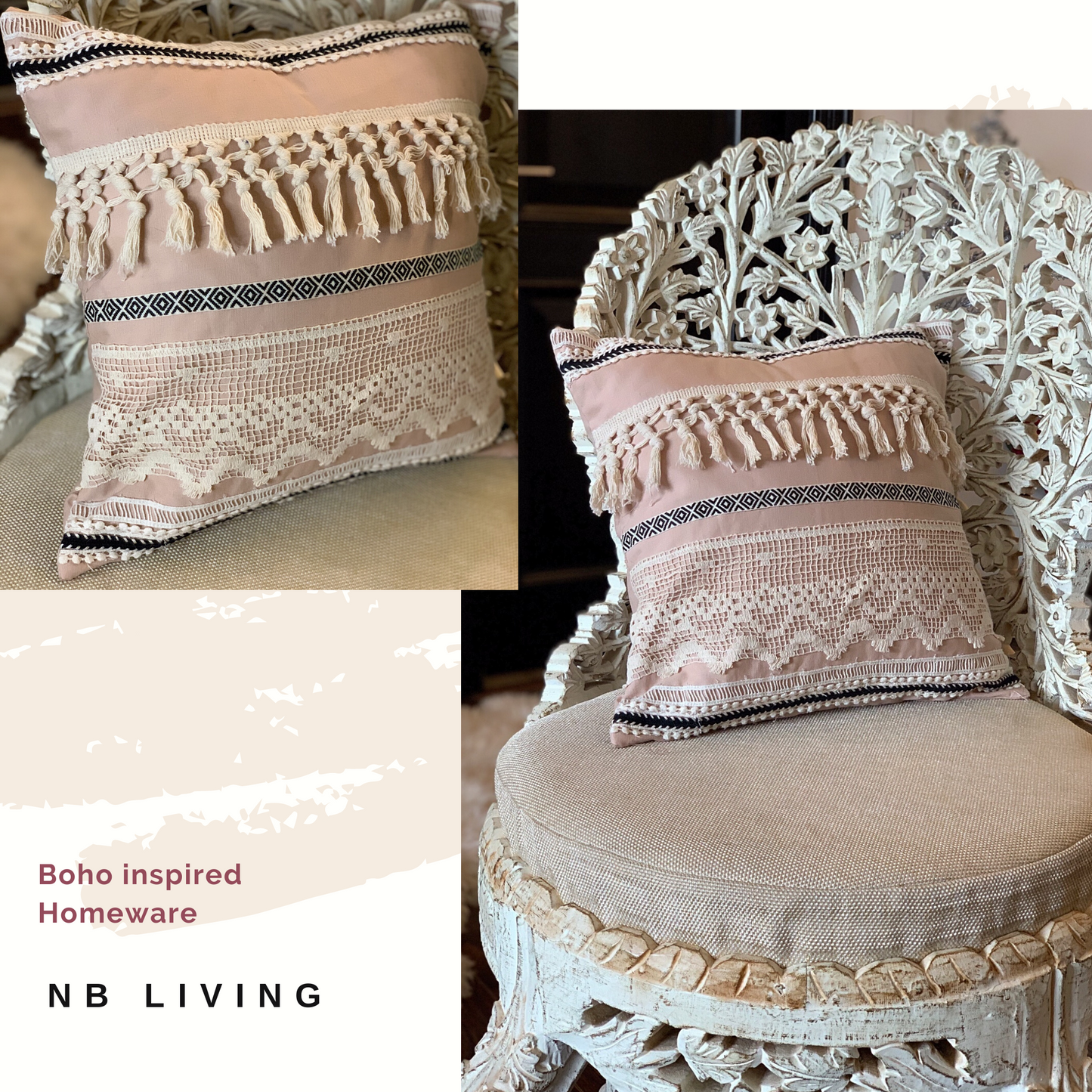 Blush boho cushion cover