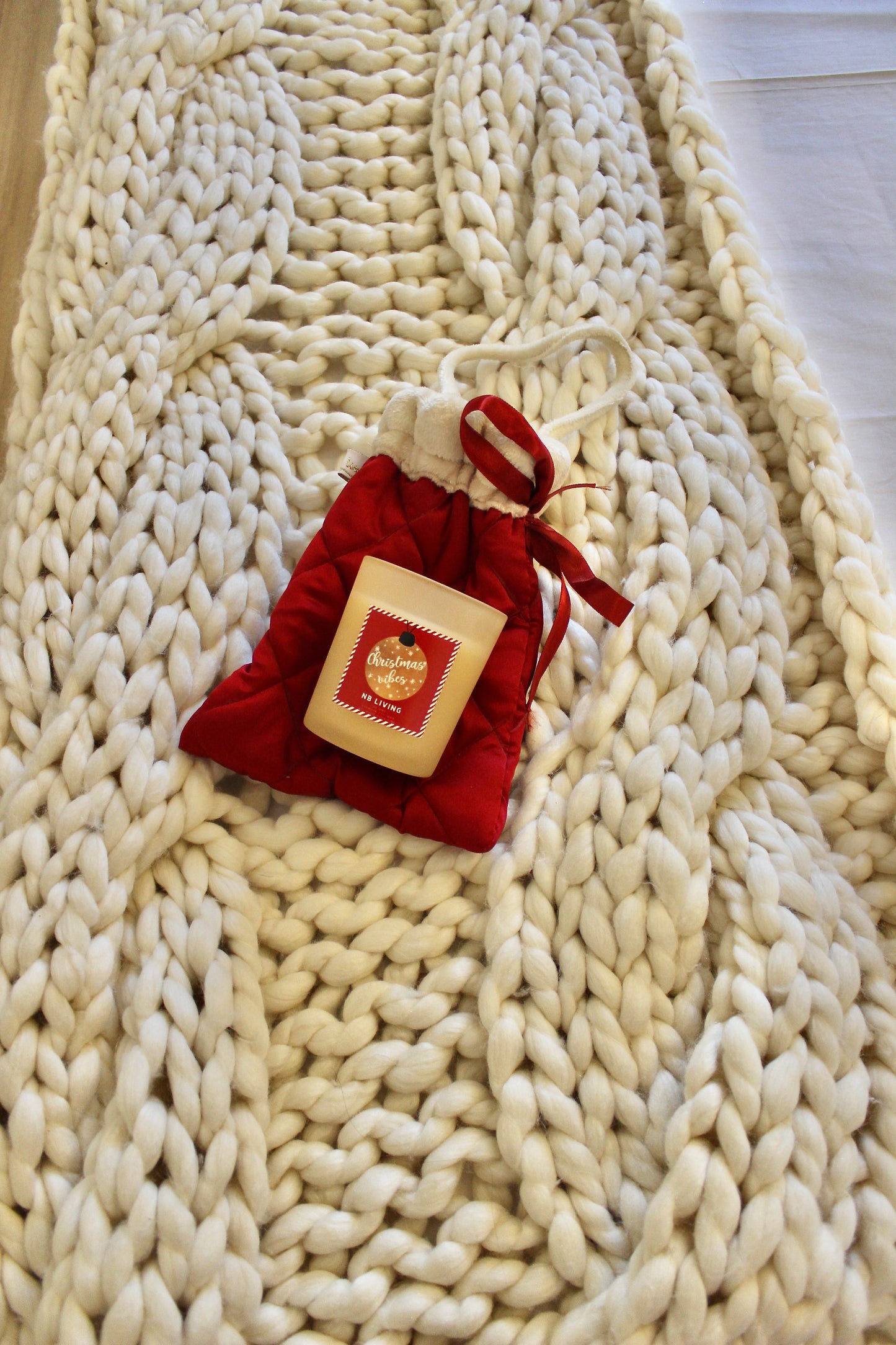 Cozy ivory knit throw/runner