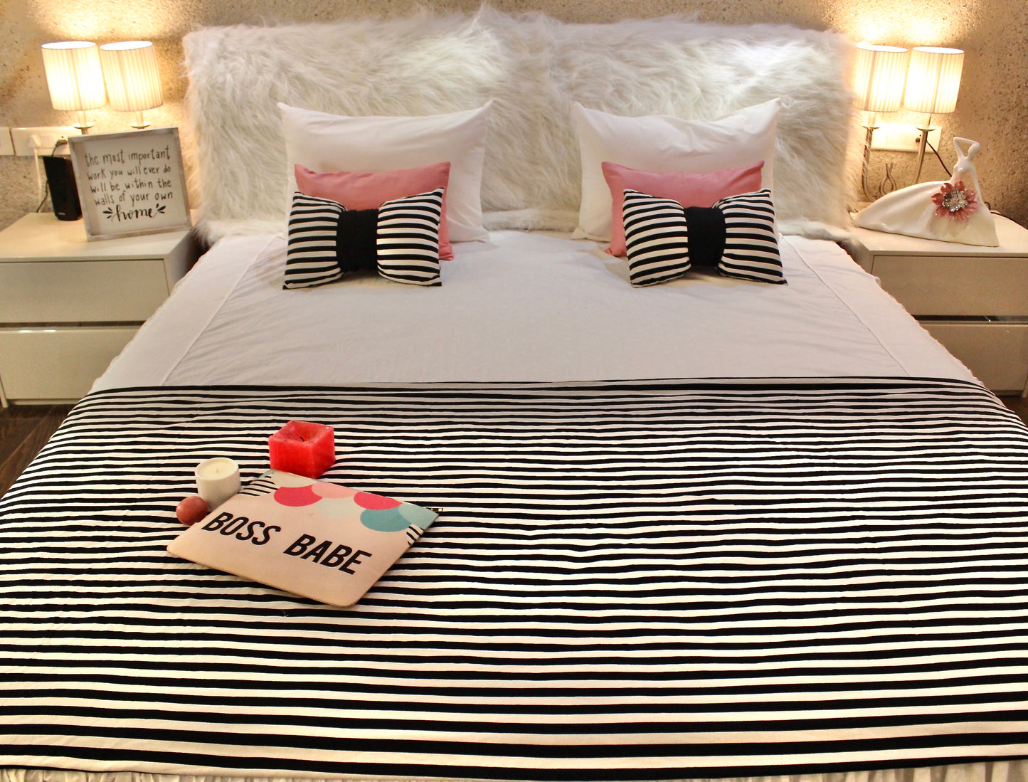Black white striped Comforter