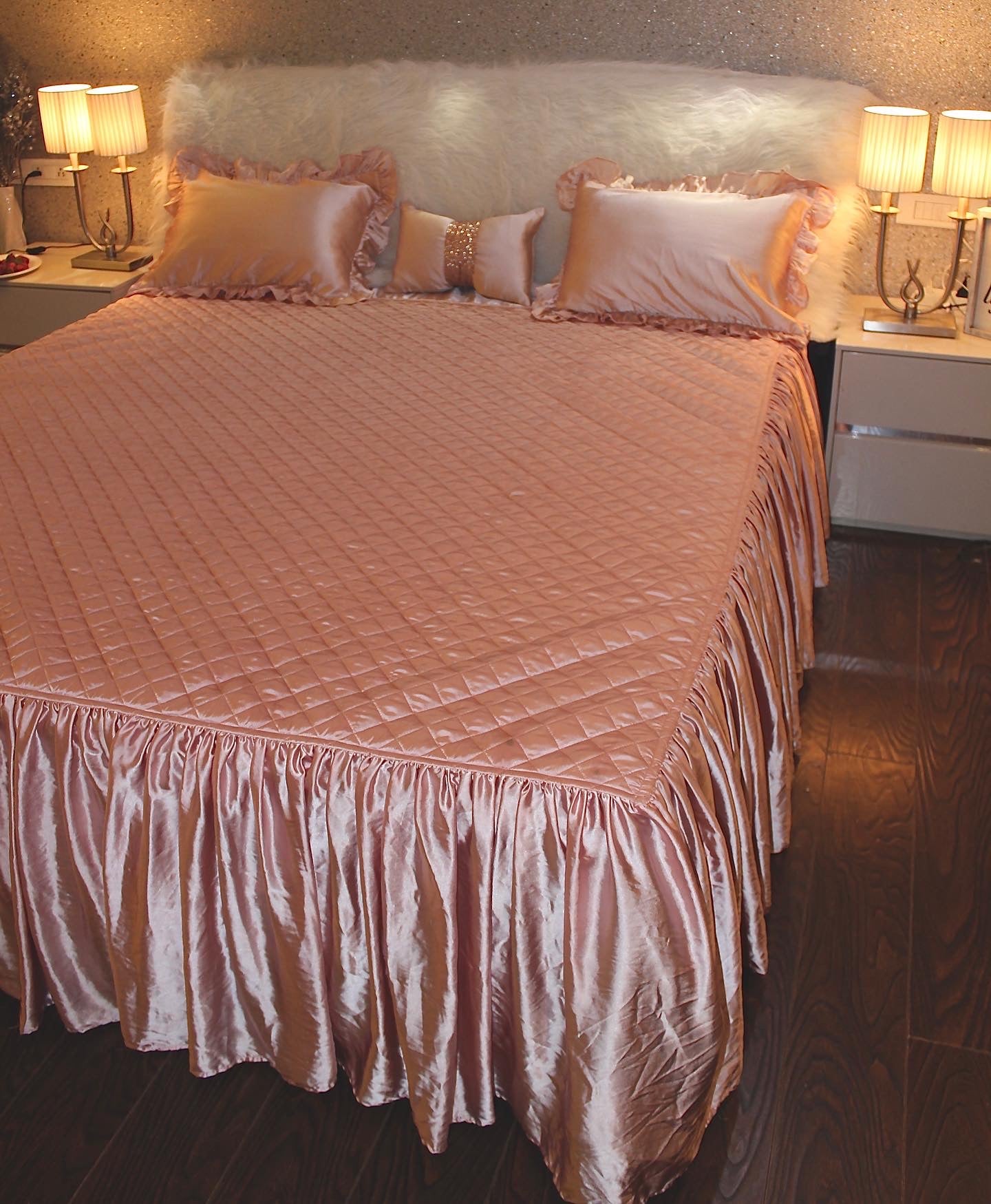 Satin quilted frill bedcover