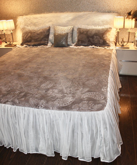 Grey embossed velvet frill Bedsheet