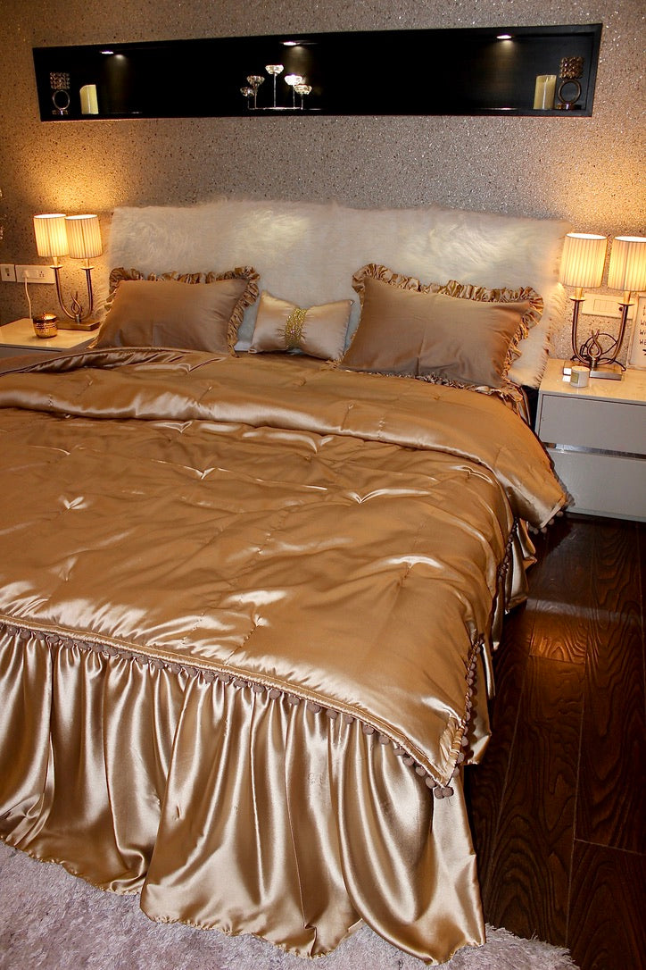 Champagne gold Pompom comforter