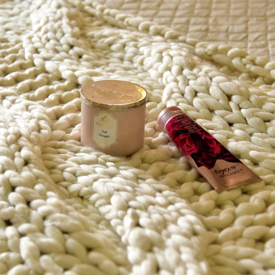 Cozy ivory knit throw/runner