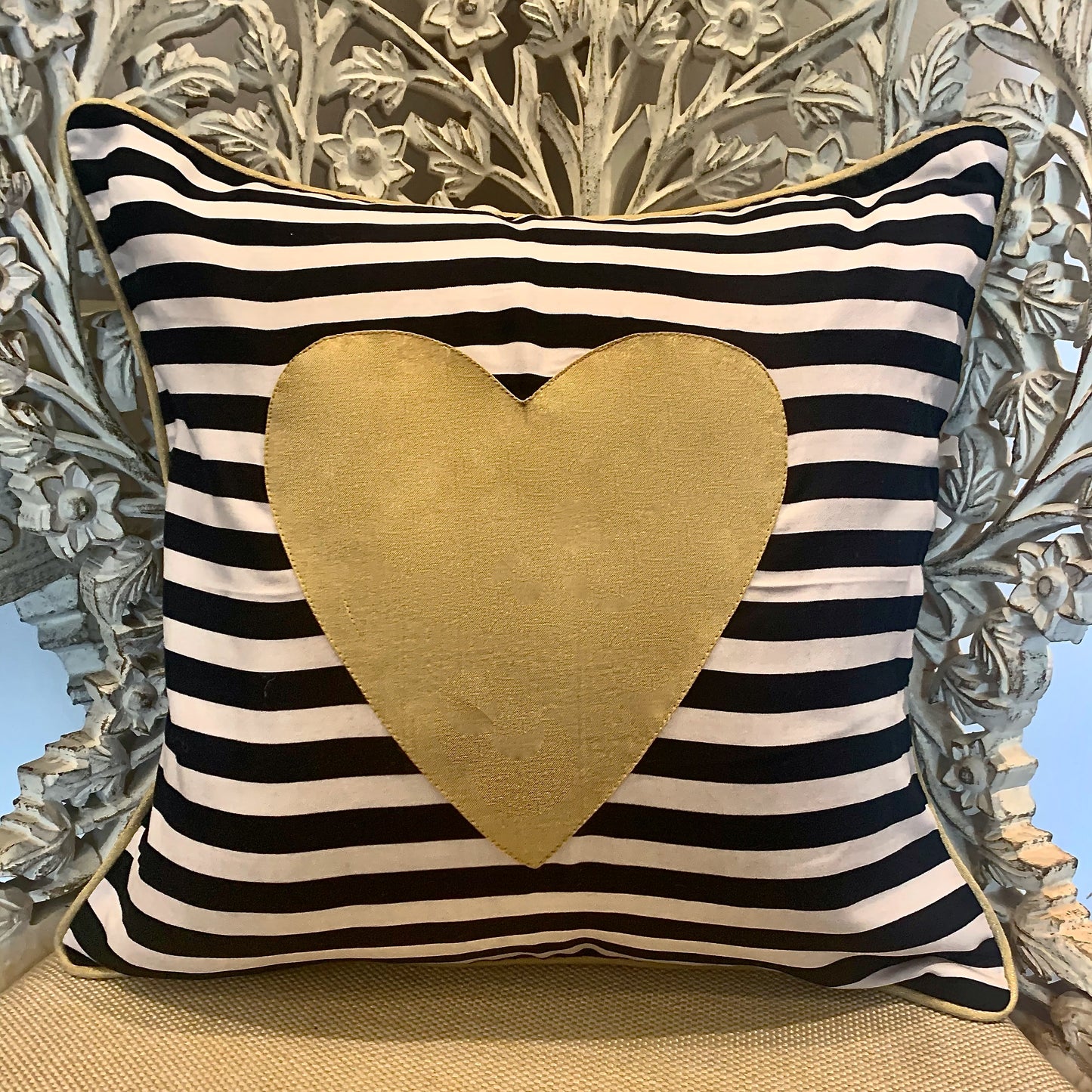 Gold heart cushion cover