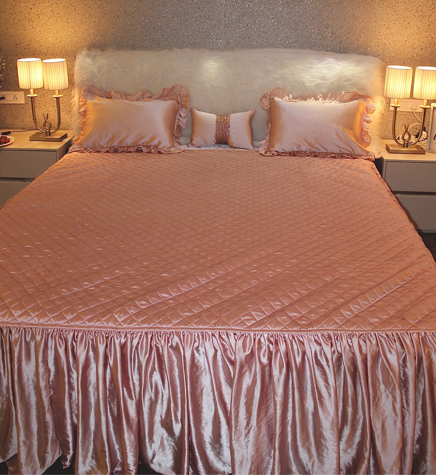 Satin quilted frill bedcover